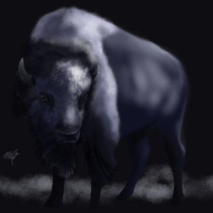 White Bison in Moonlight