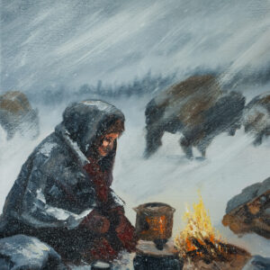 Woman by Winter Campfire